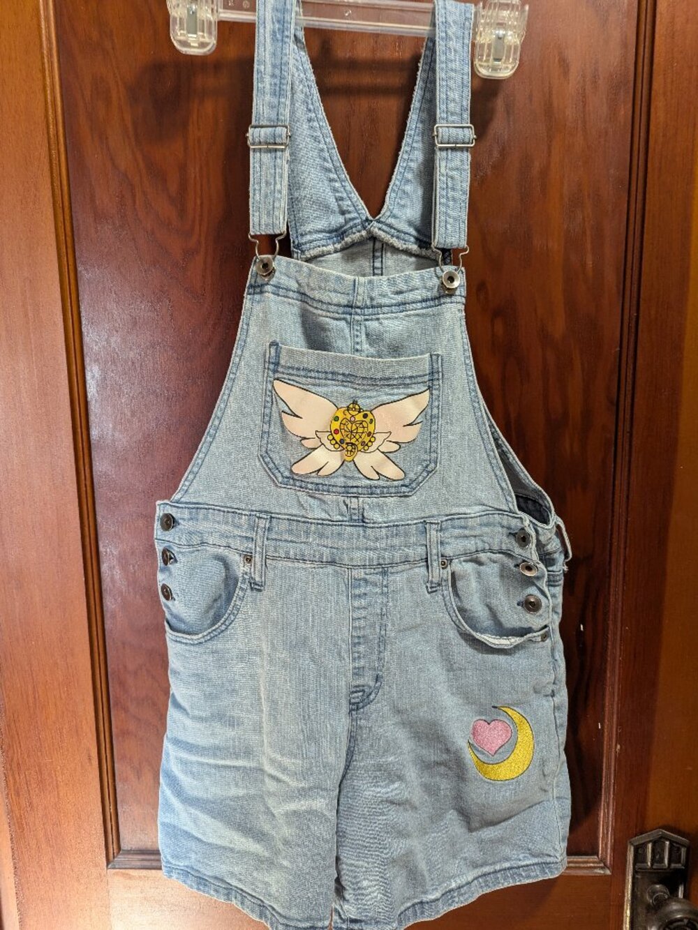 Sailor Moon Hot Topic embroidered denim overall shorts